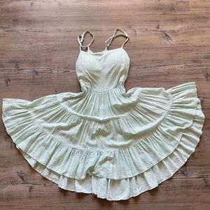 Streetwear Society- sage green summer print dress, adjustable straps + back tie!